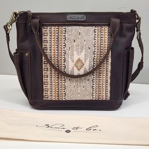 Nena & Co. Brown Leather Crossbody with Cream and Tan Woven Front